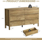 55.1" Wide 6 Drawer Wood Dresser for Bedroom with Legs, Natural Oak - Image 2