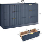 Blue Dresser with 6 Drawer 55" Wide Fluted Dresser for Bedroom丨Modern Chest of Drawer with Metal Handles, Wood TV Stand for Bedroom, Living Room, Entryway, Hallway, Blue - Image 2