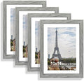 Hongkee 10x14 Picture Frame Set of 4, Made of Glass and Grey Wooden Frame, Display 8x12 Pictures with Mat or 30 x 40cm Diamond Painting Art without Mat for Wall Mounting, Gallery Photo Frames by Hongkee