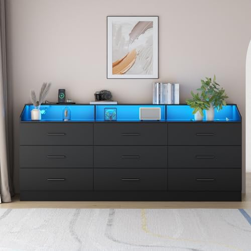 9 Drawers Dresser for Bedroom with Power Outlet,Modern Dresser w/ LED Light - Image 6