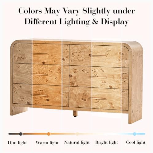 Curved Drawer Dresser for Bedroom with 6 Drawers, 54'' Wide Chest of Drawer - Image 3