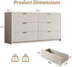 MAISONARIA 6 Drawer Dresser for Bedroom, 55" Wide Modern Chest of Drawers with Gold Metal Handles, Fluted Wood TV Stand for Living Room, Hallway(Beige) - Image 2