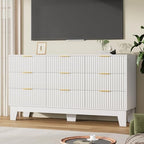 9 Drawer Dresser for Bedroom, 59" Wide Fluted Chest of Drawers, White - Image 5