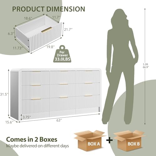 Decofy Fluted 9 Drawers Dresser, 63'' Wide Chest of Drawers for Bedroom - Image 2