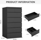 Black Tall 7 Drawer Dresser for Bedroom, Modern Wood Closet Dressers & Chests of Drawers with Jewelry Storage, 23.6" L*15.8" W*47.5" H in Large Vertical Dresser for Bedroom, Living Room, Nursery - Image 2