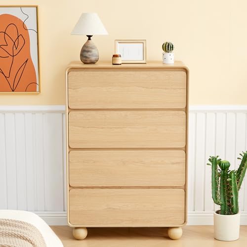 46" Tall Wooden 4 Drawer Dresser for Bedroom,Modern Chest of Drawer,Natural - Image 4
