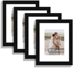 Hongkee 9x12 Picture Frame Set of 4, Made of Real Glass and Rustic Black Frame - Display Picture 6x8 with Mat or 9 x 12 Without Mat, 9 by 12 Photo for Wall or Tabletop by Hongkee