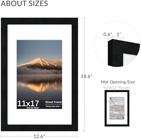 11x17 Poster Frame, Black Wood Frame with 8x12 Mat, 3 Pack - Image 2