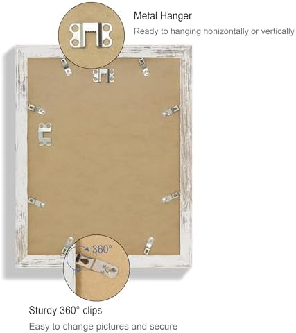 Hongkee 10x13 Picture Frame Set of 4, Made of Real Glass and Distressed White Frame, 10 by 13 Photo for Wall or Tabletop - Display Picture 8.5x11 with Mat or 10x13 Without Mat - Image 5
