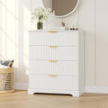 Wooden 4 Drawer Dresser for Bedroom, 36.6 in Tall Fluted Dresser with Metal Handles, Modern Chest of Drawers for Bedroom, Living Room, Entryway, White by HOME