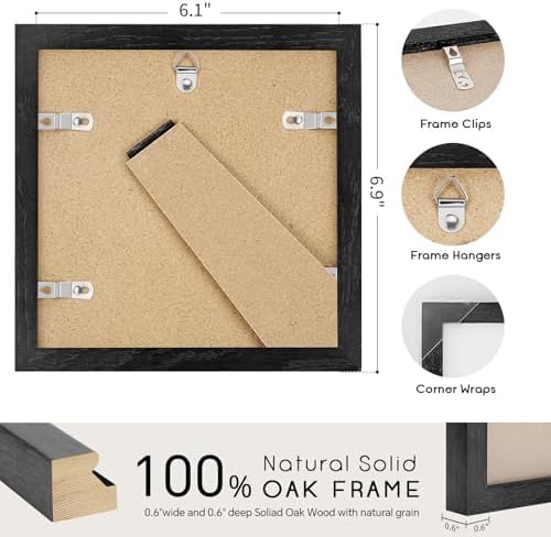 puthiac 6x6 Solid Oak Wood Picture Frames, Black, 3 Pack - Image 3