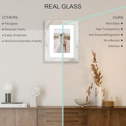 Hongkee 6x8 Picture Frame Set of 4, Made of Real Glass and Multicolour Frame - Display Picture 4x6 with Mat or 6x8 Without Mat, 6 by 8 Photo for Wall or Tabletop - Image 4