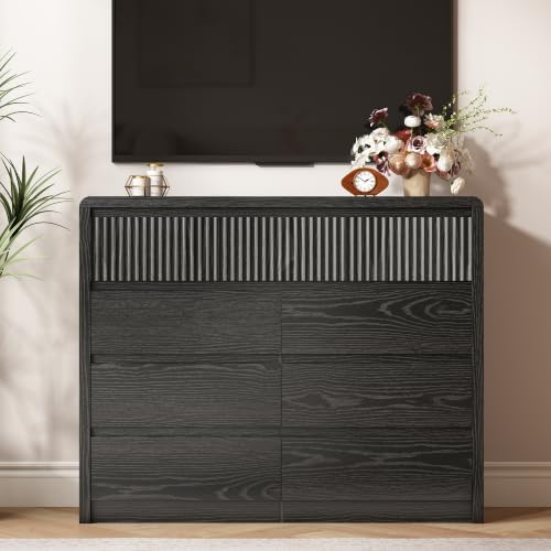 LYNSOM Black Fluted 9 Drawer Dresser for Bedroom, Curved Edge, 50" Wide - Image 3