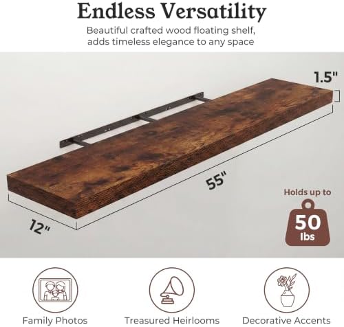 48" Rustic Brown Floating Shelves 12inch Deep Wall Shelf, Set of 1 - Image 2