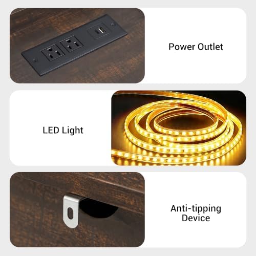 Farmhouse 9 Drawer Dresser with LED Light and Charging Station, Brown - Image 5