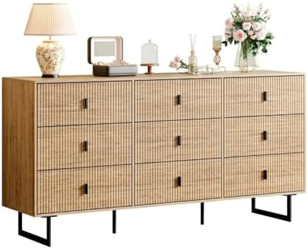 Chrangmay Modern Chest of Drawers with 9 Drawers,Deep Drawers,Clothes Organizer,Large Storage Cabinet for Living Room, Bedroom,Hallway,with Anti-Tipping Device,Natural by Chrangmay