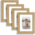 Hongkee 6x8 Picture Frame Set of 4, Made of Real Glass and Natural Oak Frame - Display Picture 4x6 with Mat or 6x8 Without Mat, 6 by 8 Photo for Wall or Tabletop by Hongkee