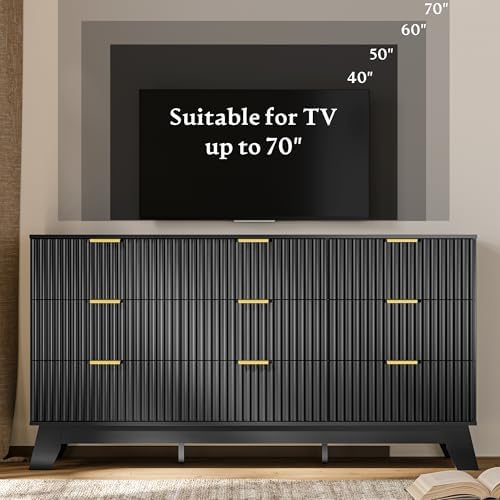 HUANLEGO Fluted Dresser for Bedroom with 9 Drawers, Black - Image 5