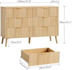 Fluted 6 Drawers Dresser for Bedroom, Wooden Wide Chest of Drawers with Metal Handle, Dresser TV Stand, Closet Storage Organizer for Entryway, Living Room, Hallway (Natural) - Image 2