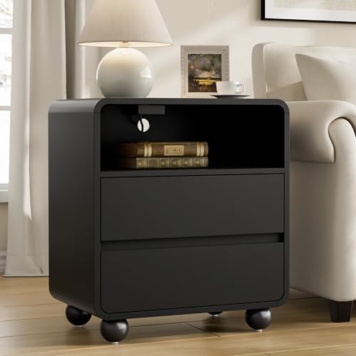 Lulive Night Stand, Bedside End Table with Charging Station, Black - Image 5