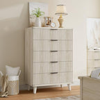 Wood Tall 5 Drawers Dresser, 27.6" W Fluted Modern Dressers for Bedroom - Image 7