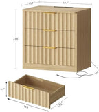 TEENFON Fluted Night Stand with 3 Storage Drawers, Nightstand with Charging Station and LED Light, Bedside Table for Small Space, Bedroom, Natural - Image 3