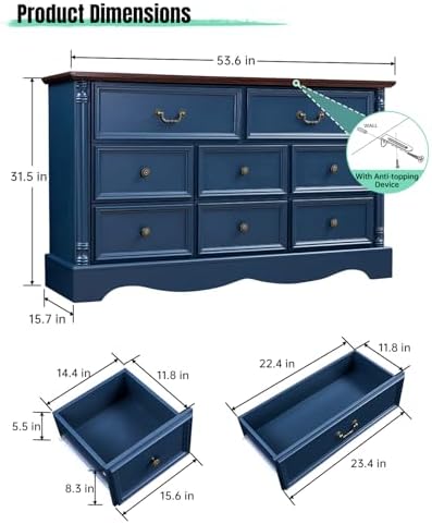 Farmhouse 8-Drawer Dresser with Charging Station for Bedroom - Image 2