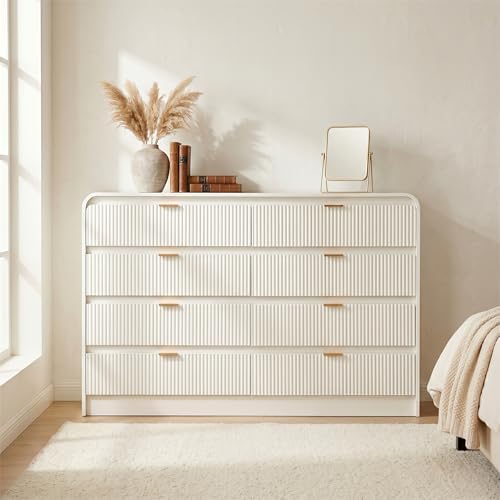 FURSUN Fluted 8 Drawers Dresser for Bedroom, 55" Wide Wooden Dresser with Metal Handle, Curved Profile Design, Modern Storage Organizer for Bedroom, Living Room, Hallway, White - Image 3