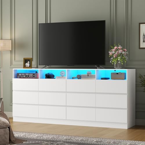 Gyfimoie 12-Compartment Divided Drawer Dresser w/Power Outlet, LED Light - Image 6