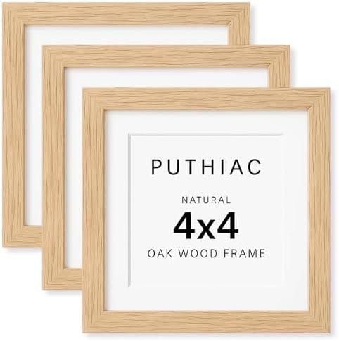 puthiac 4x4 Solid Oak Wood Picture Frames, Natural Oak, 3 Pack by PUTHIAC