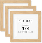 puthiac 4x4 Solid Oak Wood Picture Frames, Natural Oak, 3 Pack by PUTHIAC