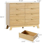 Wodeer 8 Drawer Fluted Dresser for Bedroom, Mid Century Modern Wooden Dresser with 8 Drawers, Dressers & Chests of Drawers with Metal Handle, TV Stand & Storage Organizer for Entryway, Hallway, Oak - Image 2