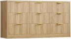 TEENFON 63" Dresser for Bedroom with 9 Drawers, Modern Dressers & Chest of Drawers with Metal Handles, Fluted Dresser, Wood Closet Clothes Storage Organizer for Living Room, Hallway, Natural by TEENFON