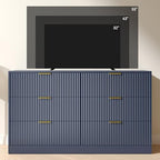 Blue Dresser with 6 Drawer 55" Wide Fluted Dresser for Bedroom丨Modern Chest of Drawer with Metal Handles, Wood TV Stand for Bedroom, Living Room, Entryway, Hallway, Blue - Image 7