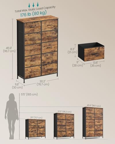 SONGMICS Dresser for Bedroom, Tall Dresser with 10 Fabric Drawers - Image 2