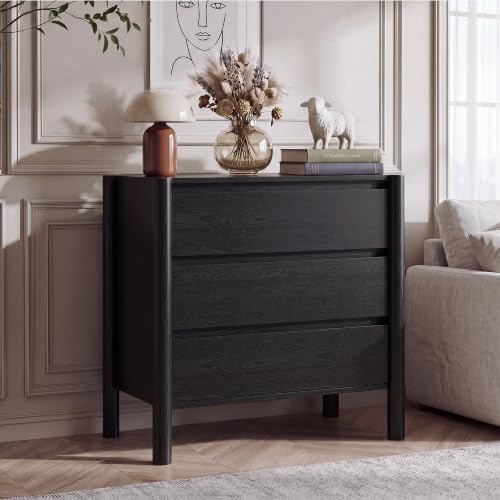 CHUWELL 27.6" Wide Black 3 Drawer Dresser for Bedroom with Solid Wood Legs - Image 5