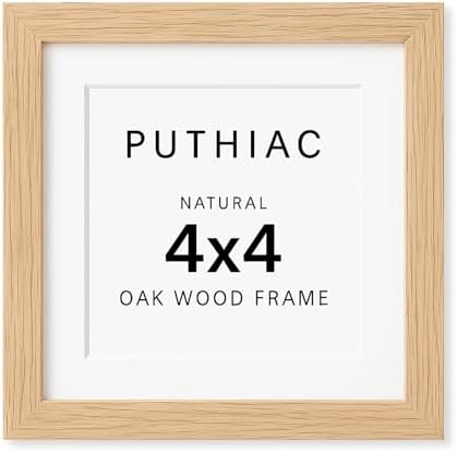 puthiac 4x4 Solid Oak Wood Picture Frame with 3x3 Mat, Natural Oak, 1 Pack by PUTHIAC