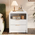 Decofy Fluted 2-Drawer Nightstand Set of 2 with Charging Station, White - Image 6