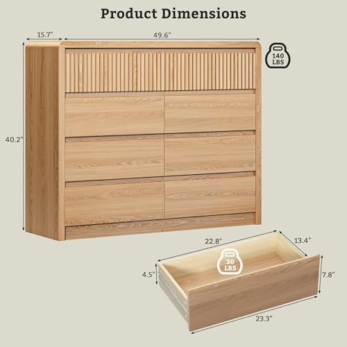 LYNSOM Oak Fluted 8 Drawer Dresser for Bedroom, Curved Edge, 50" Wide - Image 2