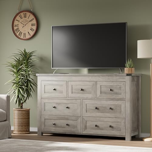 BORNOON 7-Drawer Dresser, Modern Wooden Storage Chest of Drawers, Dresser TV Stand, Wood Drawer Organizer with Metal Handles for Bedroom, Living Room, Hallway - Image 5