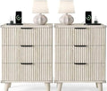 3 Drawers Nightstands Set of 2 w/Charging Station, Modern Fluted Dresser by Lulive