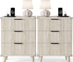 3 Drawers Nightstands Set of 2 w/Charging Station, Modern Fluted Dresser by Lulive