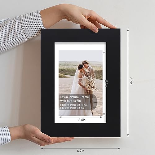 Hongkee 5x7 Picture Frame Set of 4, Made of Real Glass and Black Wooden Frame, 5 by 7 Photo for Wall or Tabletop - Display Picture 4x6 with Mat or 5x7 Without Mat - Image 2