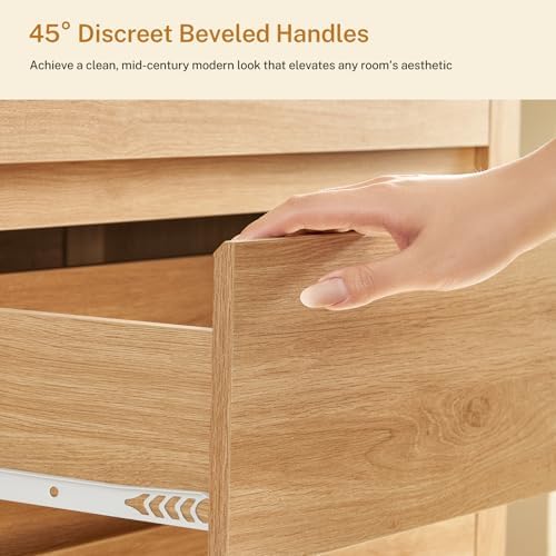 TEENFON 63" Dresser for Bedroom with 9 Drawers, Modern Dressers & Chests of Drawers with Thicker Panels, Wooden Dresser TV Stand, Bedroom Dressers, for Bedroom, Hallway, Natural - Image 6
