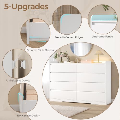 White Dresser for Bedroom, 8 Drawer Dresser Chests of Drawers - Image 6