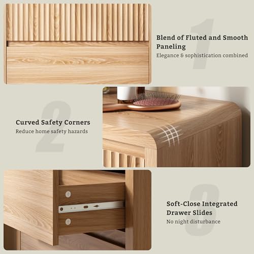 LYNSOM Oak Fluted 5 Drawer Dresser for Bedroom, Curved Edge, 48" Tall - Image 5