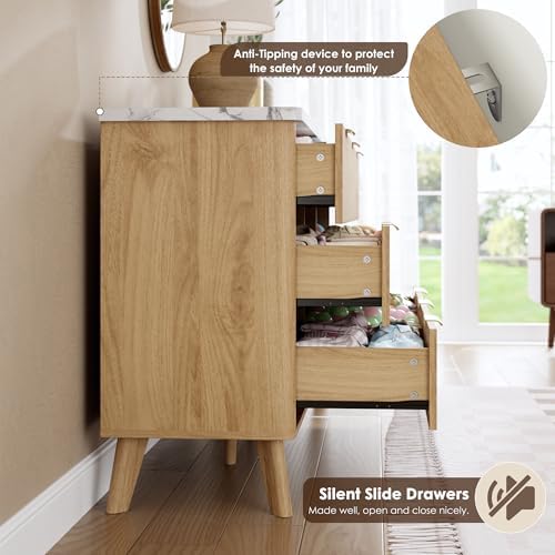 GarveeHome Fluted Dresser for Bedroom with 6 Deep Drawers, Natural Oak - Image 7