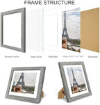 Hongkee 9x11 Picture Frame Set of 4, Made of Real Glass and Grey Frame - Display Picture 7x9 with Mat or 9x11 Without Mat, 9 by 11 Photo for Wall or Tabletop - Image 3