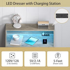 Wodeer Grey Dresser Tall 5 Drawer Dresser for Bedroom, Wood Chest of Drawers with LED Lights, Charging Station, Metal Handles, Modern Storage Cabinet and Organizer Drawers for Living Room, Hallway - Image 6
