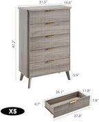 GarveeHome Fluted Dresser for Bedroom with 5 Deep Drawers, Grey - Image 2